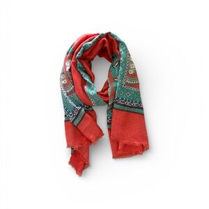 Elegant Red and Green Patterned Scarf